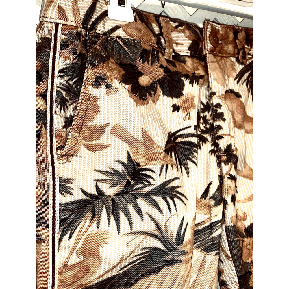 25P Chino by Anthropologie Tropical Bird Pants Dress Stripe Tan Relaxed Stretch - Picture 13 of 16